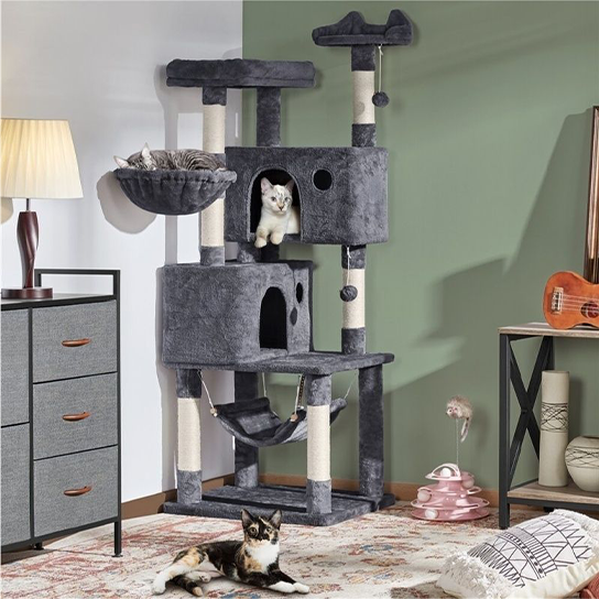 Multi-Level Cat Tree Tower with Hammock, Condo & Scratching Posts