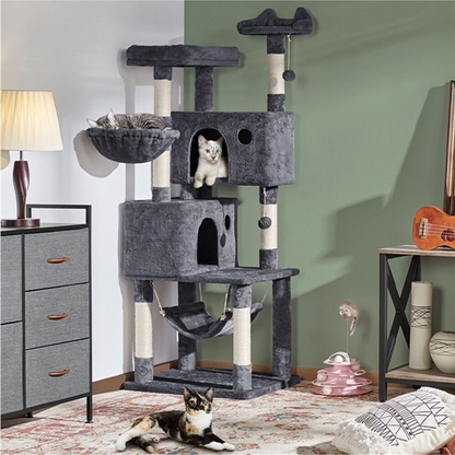 Multi-Level Cat Tree Tower with Hammock, Condo & Scratching Posts