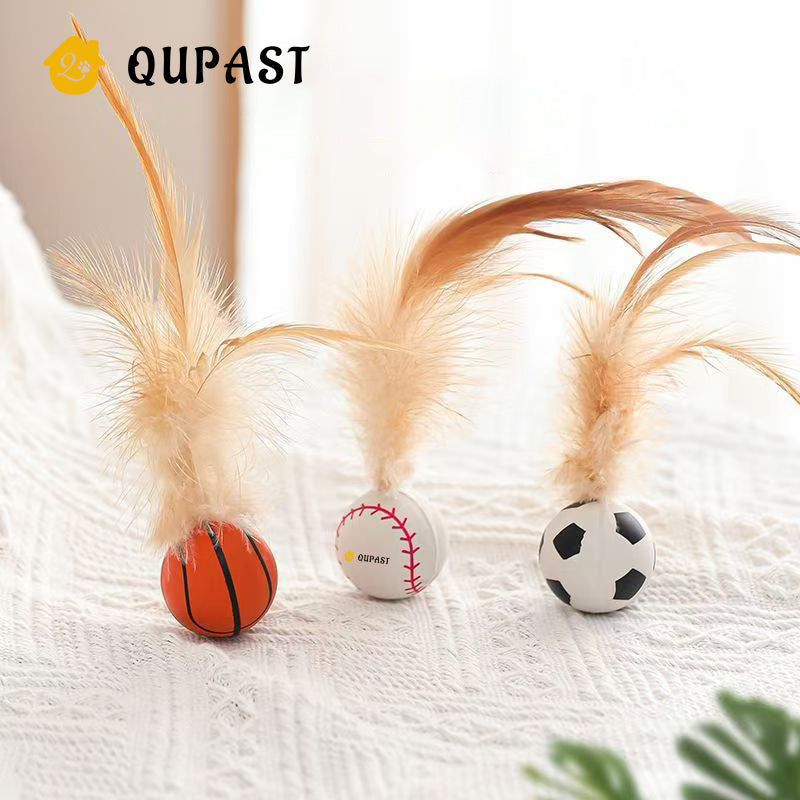 Cat Elastic Ball Feathered Badminton Rubber Ball Interactive Toy