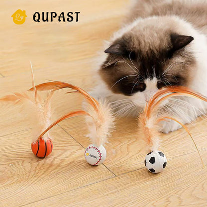 Cat Elastic Ball Feathered Badminton Rubber Ball Interactive Toy