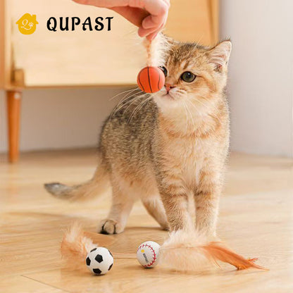 Cat Elastic Ball Feathered Badminton Rubber Ball Interactive Toy