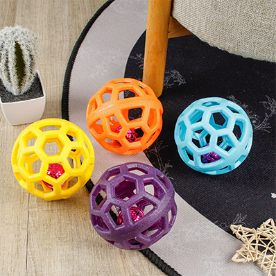 Hollow Lattice Rubber Jingle Ball Pet Toy – 4-Pack with Built-In Bells