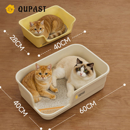 Semi-enclosed cat litter box with heightened anti-splash high fence