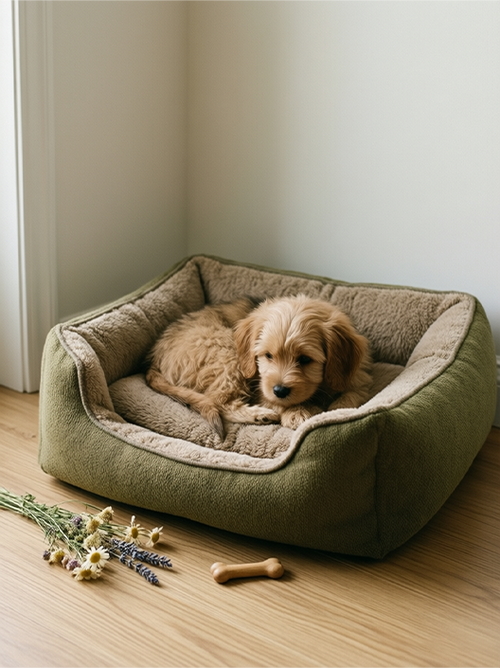 Square Bolster Dog Bed – Plush Sherpa Inner, Raised Walls & Non-Slip Base