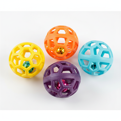 Four jingle balls in diagonal line side view on white background