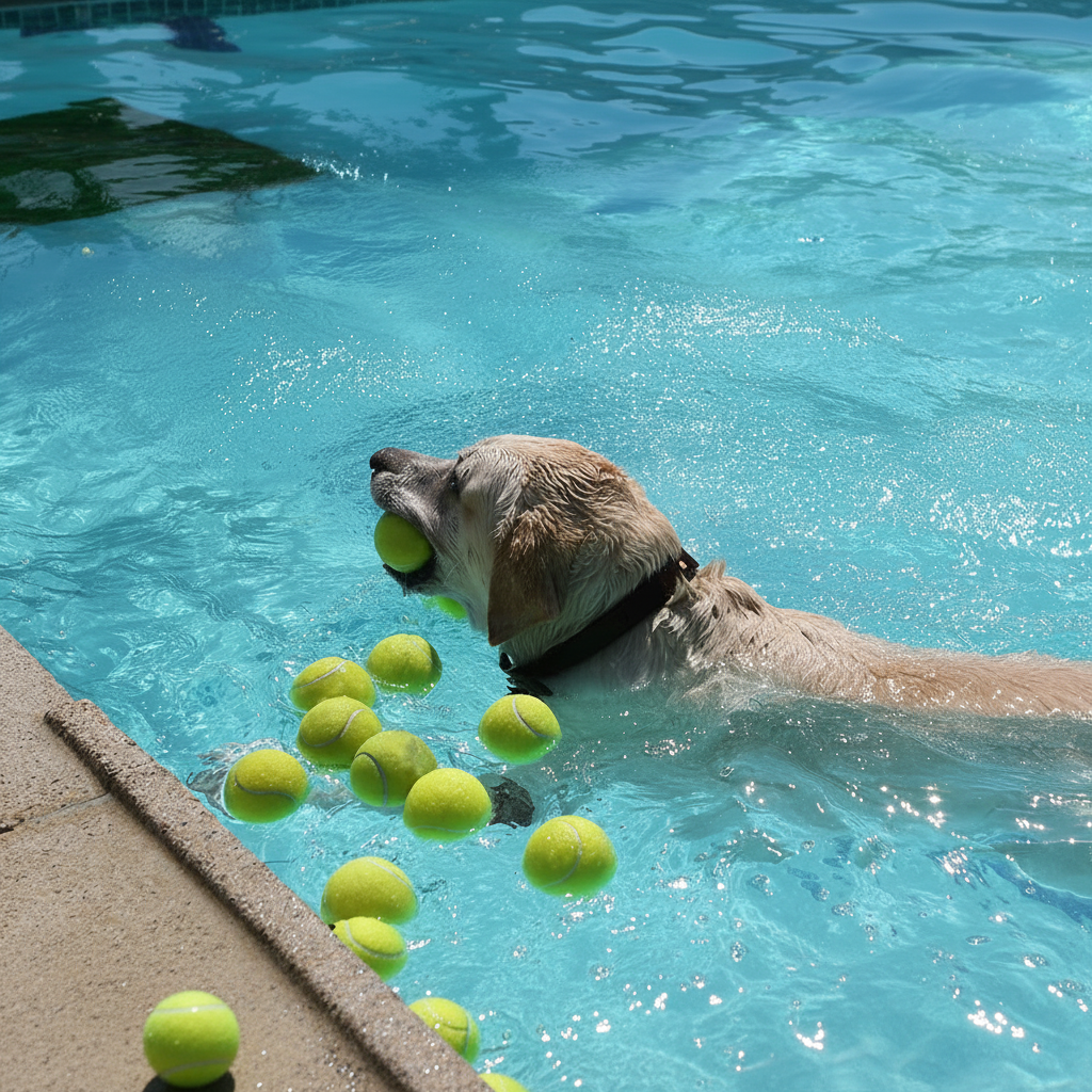 Six yellow-green dog tennis balls flat lay on white background