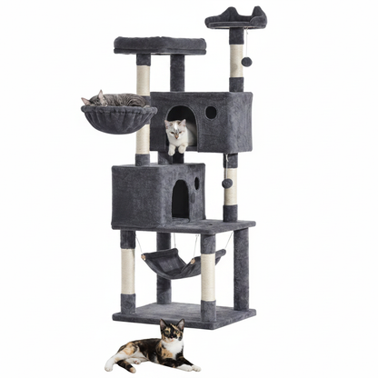 Cat tree tower front view on white background