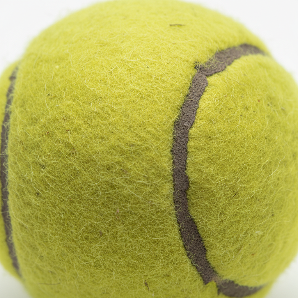 Close-up macro detail of tennis ball felt texture and rubber seam
